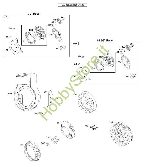 B - Alloggiamento/ripari ventola, volano, dispositivo di avviamento a riavvolgimento B&S - 09 €¦ 093312-0182-B1 brand Stihl